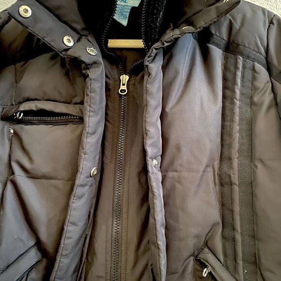 Finish Line Athletics Black Puffer Down Medium Coat Jacket Pockets Zipper Snap - Picture 8 of 12